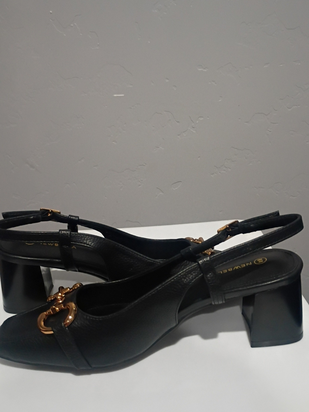 Newbella Horsebit Slingback Block Heel Pump